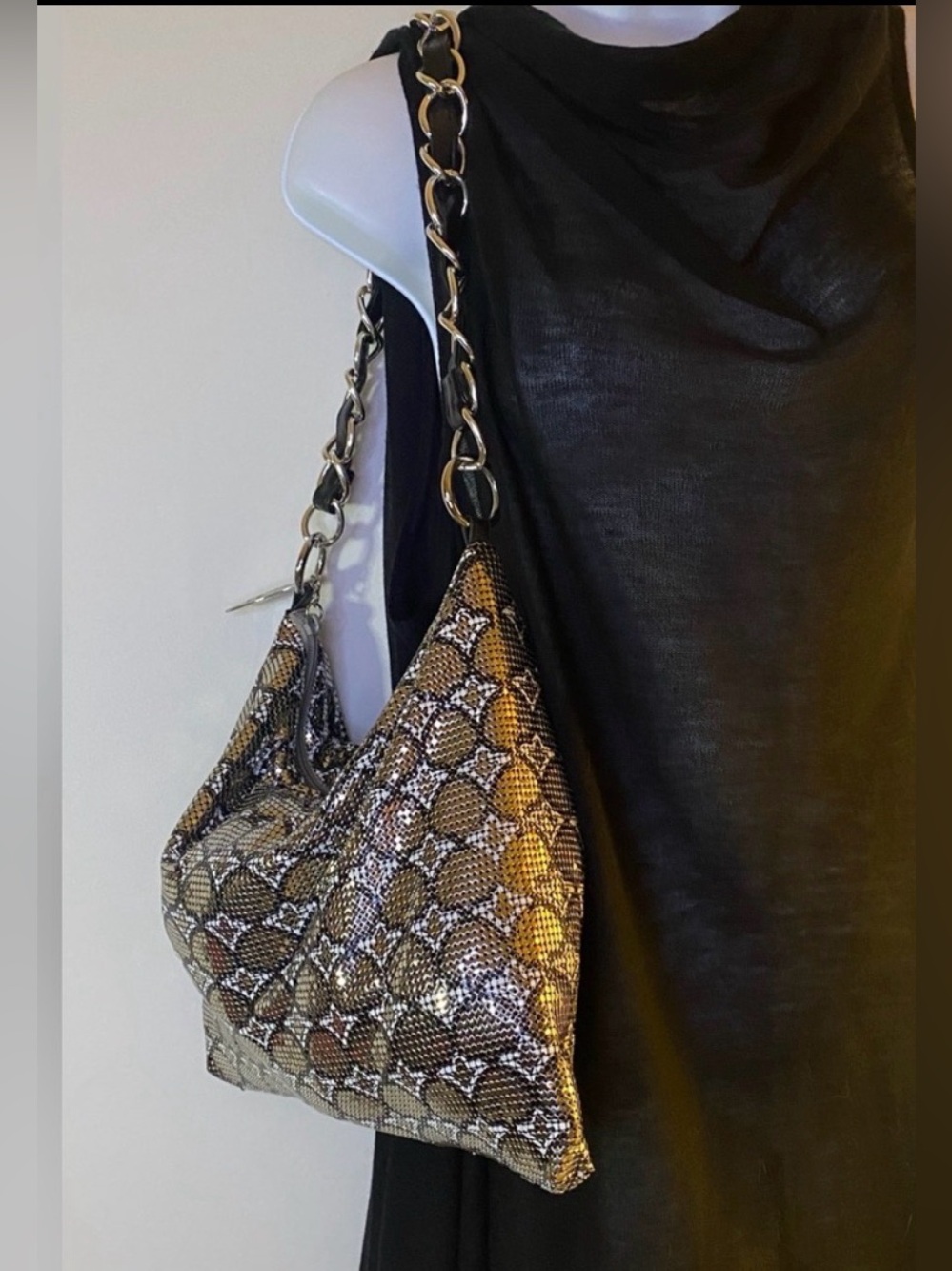 Vintage Whiting & Davis Snakeskin Motif Mesh Shoulder Bag in Mint Condition!
